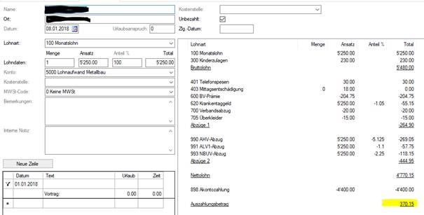Nettolohn bei EO-Taggeld-Bezüge – ProIT AG
